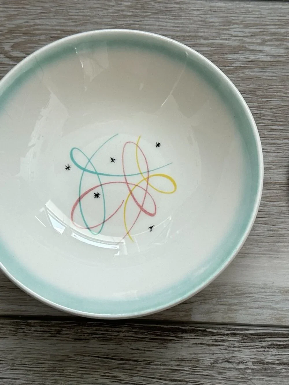 Vintage Atomic Starburst MCM Bowls w Turquoise Rim Snacks Cereal W.S. George (?)